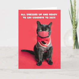 Happy New Year Funny Cat in Face Mask Spaß Holida Feiertagskarte