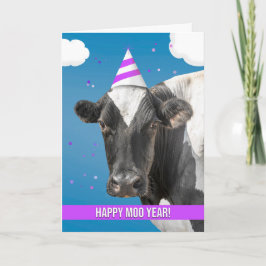 Happy New Year Funny Cow Wearing Party Hat Humor Feiertagskarte