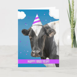 Happy New Year Funny Cow Wearing Party Hat Humor  Feiertagskarte