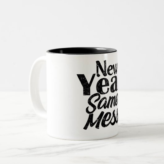 Happy New Year Funny Mug Zweifarbige Tasse (Vorderseite Links)