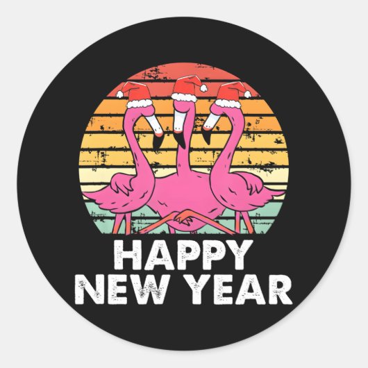 Happy New Year Funny Pink Flamingo Enthusiast Runder Aufkleber (Vorderseite)