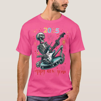 Happy New Year Funny Skeleton Playing Gitarre T-Shirt