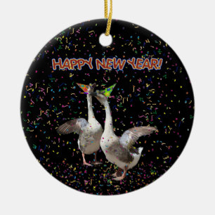 Happy New Year Gänse Keramikornament