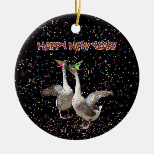 Happy New Year Gänse Keramikornament (Vorne)