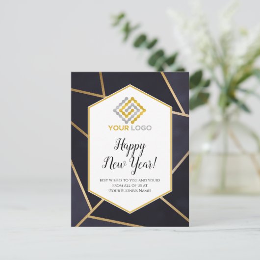 Happy New Year Geometric Logo-Postkarte Postkarte (Stehend Vorderseite)