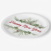 Happy New Year Gerahmt Winter Wheath Gruß Pappteller (Schrägansicht)