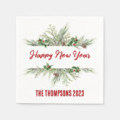 Happy New Year Gerahmt Winter Wheath Gruß Serviette (Vorderseite)