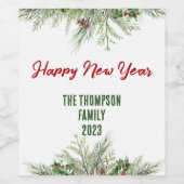 Happy New Year Gerahmt Winter Wheath Gruß Weinetikett (Einzelnes Label)