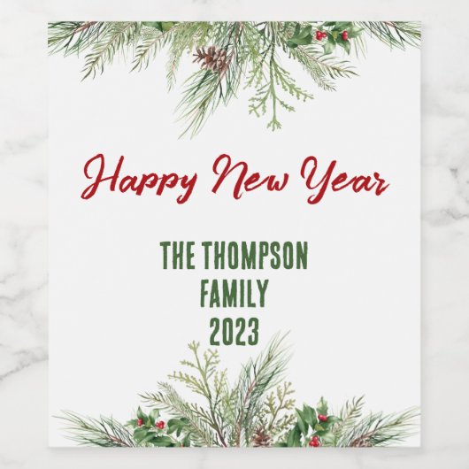 Happy New Year Gerahmt Winter Wheath Gruß Weinetikett (Einzelnes Label)