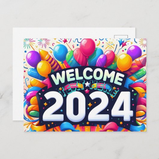 Happy New year Geschenk Postcard 2024 Postkarte (Vorne/Hinten)