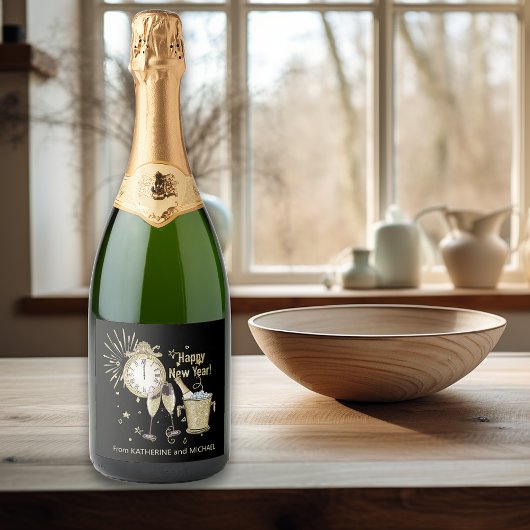 Happy New Year Gift Custom Gold Glitzer Schaumweinetikett