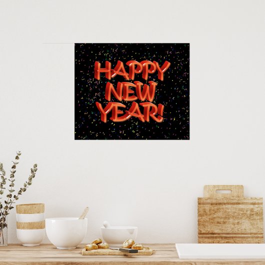 Happy New Year Glassy Red Text Poster (Küche)