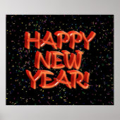 Happy New Year Glassy Red Text Poster (Vorne)