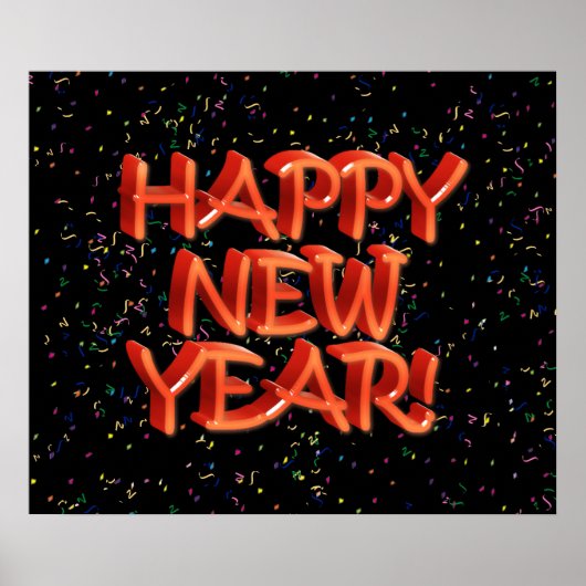 Happy New Year Glassy Red Text Poster (Vorne)