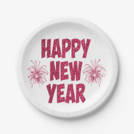 Happy New Year Glitzer Pappteller