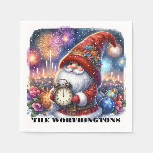 Happy New Year Gnome Napkins Serviette (Vorderseite)