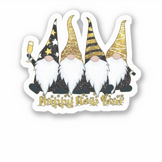 Happy New Year Gnomes Sticker (Vorderseite)