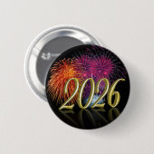 Happy New Year Gold 2026 Fireworks Button (Vorne & Hinten)