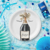 Happy New Year Gold Black Champagne Bottle Pappteller (Party)