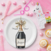 Happy New Year Gold Black Champagne Bottle Pappteller (Party)