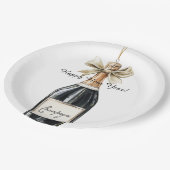 Happy New Year Gold Black Champagne Bottle Pappteller (Schrägansicht)