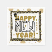 Happy New Year Gold Black Leopard Print Serviette (Vorderseite)