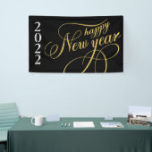 Happy New Year Gold & Black Typografy Banner (Messeveranstaltung)