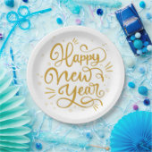 Happy New Year Gold Calligraphy Script Pappteller (Party)