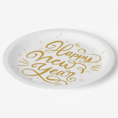 Happy New Year Gold Calligraphy Script Pappteller (Schrägansicht)