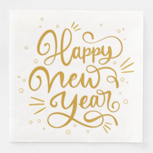 Happy New Year Gold Calligraphy Script Serviette (Vorderseite)