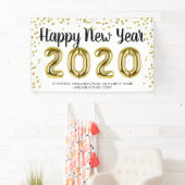 HAPPY NEW YEAR Gold Confetti Pinselschrift Weiß Banner (Insitu)
