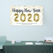 HAPPY NEW YEAR Gold Confetti Pinselschrift Weiß Banner (Messeveranstaltung)