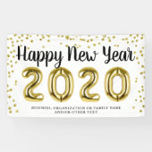 HAPPY NEW YEAR Gold Confetti Pinselschrift Weiß Banner (Horizontal)