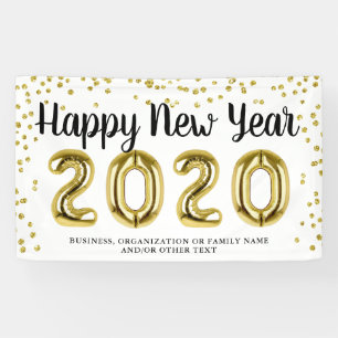 HAPPY NEW YEAR Gold Confetti Pinselschrift Weiß Banner