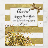 Happy New Year Gold Confetti und Bow Weinetikett (Einzelnes Label)