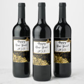 Happy New Year Gold Confetti und Bow Weinetikett (Flaschen)