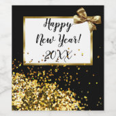 Happy New Year Gold Confetti und Bow Weinetikett (Einzelnes Label)