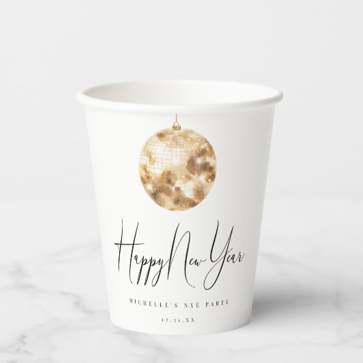 Happy New Year Gold Disco Ball Pappbecher (Vorderseite)