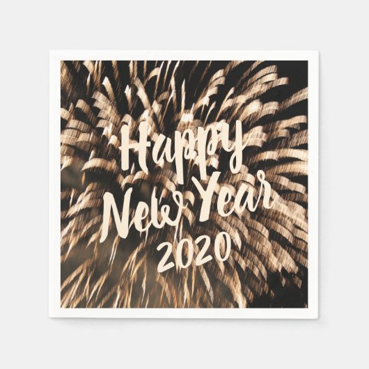 Happy New Year Gold Firework Celebration Foto Serviette (Vorderseite)
