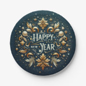 Happy New Year Gold Flourish Festive Pappteller (Vorderseite)