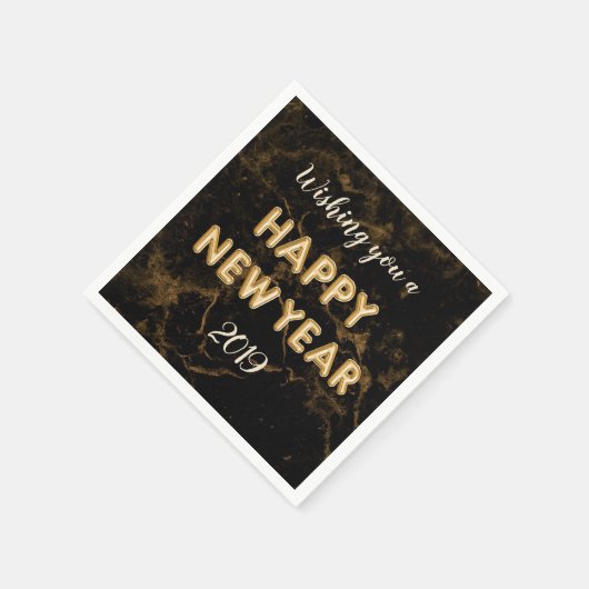 Happy New Year Gold Foil Balloons Marble Black Serviette (Ecke)