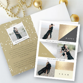 Happy New Year Gold Foil Blocks Stilvolles 3-Foto Feiertagskarte