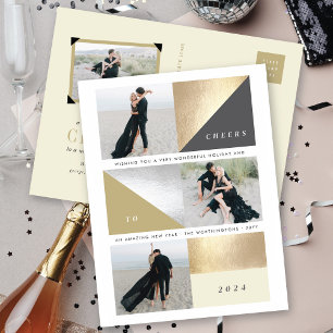 Happy New Year Gold Foil Blocks Stilvolles 3-Foto Feiertagspostkarte