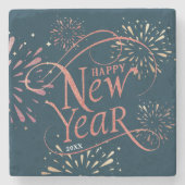 Happy New Year Gold Foil Script Steinuntersetzer (Vorderseite)