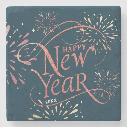 Happy New Year Gold Foil Script Steinuntersetzer (Vorderseite)