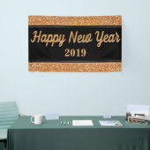 Happy New Year Gold Glitzer Black Banner (Messeveranstaltung)