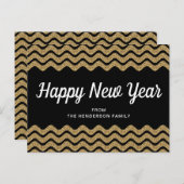 Happy New Year Gold Glitzer Black Zickzack Stripes Postkarte (Vorne/Hinten)