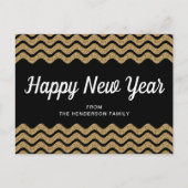 Happy New Year Gold Glitzer Black Zickzack Stripes Postkarte (Vorderseite)