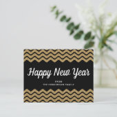 Happy New Year Gold Glitzer Black Zickzack Stripes Postkarte (Stehend Vorderseite)