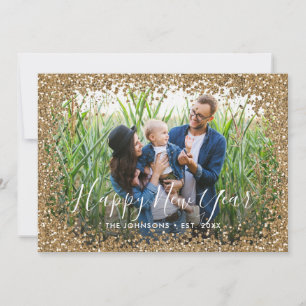 Happy New Year Gold Glitzer Foto Frame Feiertagskarte